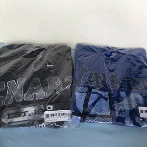 NEW LOT of 2 Menards MEDIUM Mens Dark Gray & Royal Blue Short Sleeve T Shirts